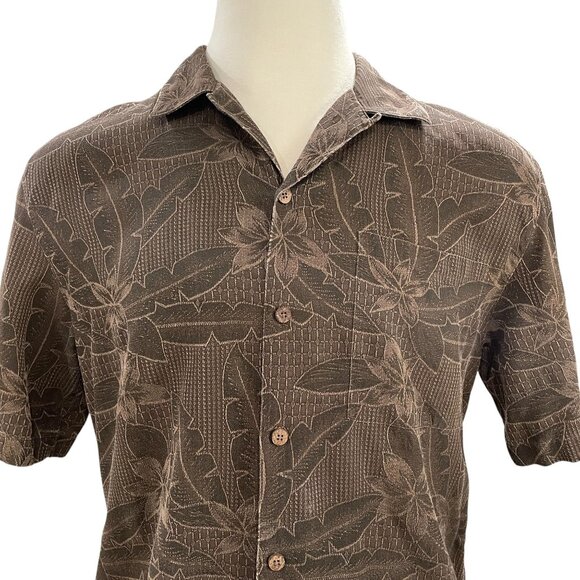 Pussers West Indies Brown Floral Silk Cotton Shirt Medium Hawaiian Camp Collar - Picture 5 of 10
